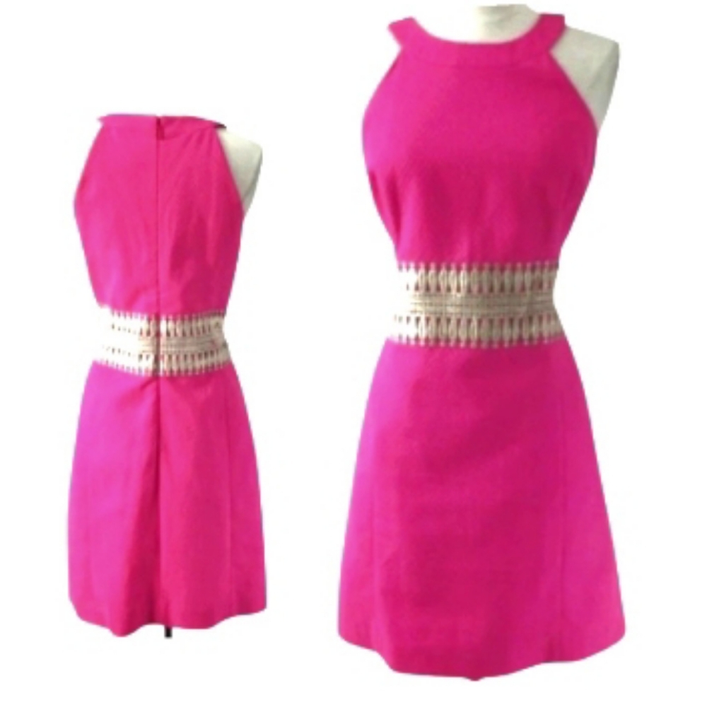 Lilly Pulitzer Ashlyn Pink Magenta Gold Shift Dress Sleeveless Summer Women 8 - Picture 13 of 14